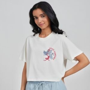 Graphic Print White Crop T-Shirt