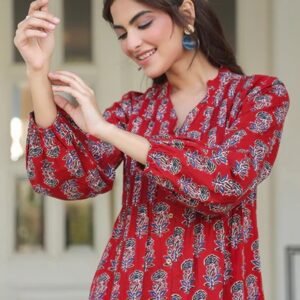 Maroon Cotton Floral Print Flared Kurta
