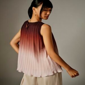 Elegant Brown Ombre Pleated Sleeveless Top